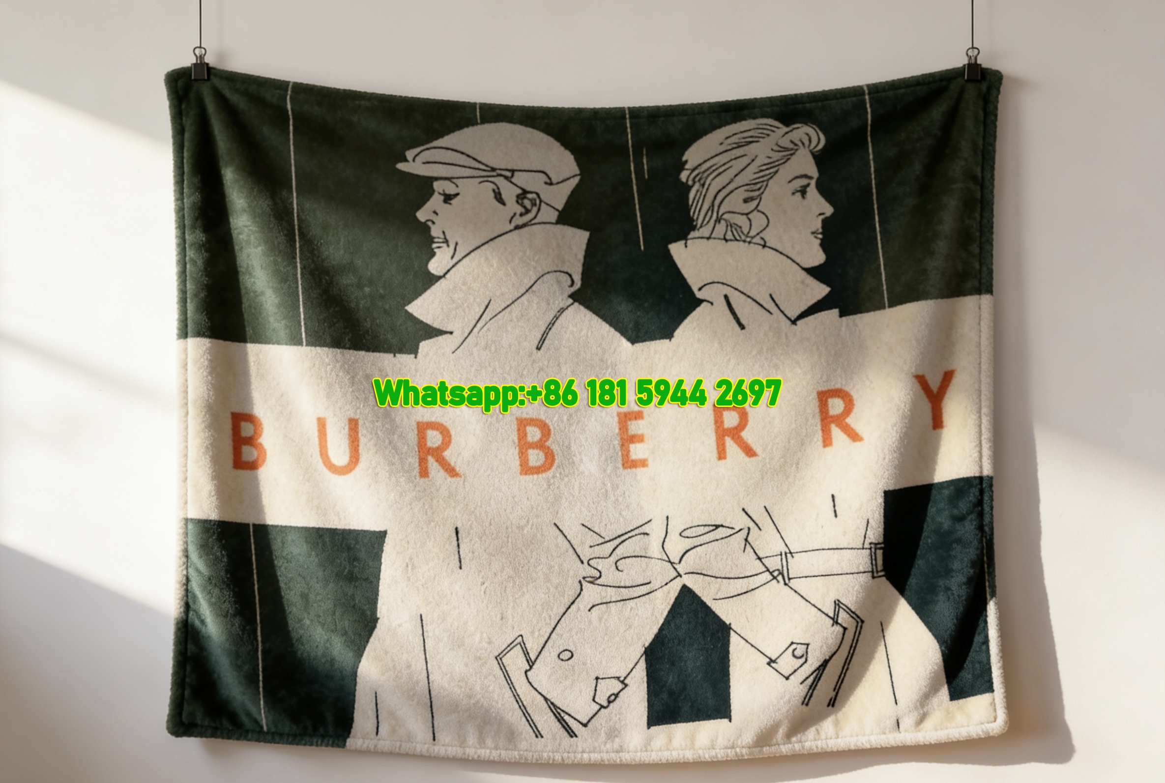 Burberry Vintage Sketch Flannel Throw Blanket for Sofa & Wall Decor B089
